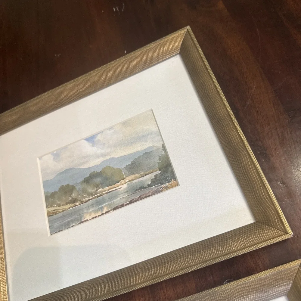 Pottery Barn Framed Landscape Art Print Gold Finish Wood Frame Wall Set of 2